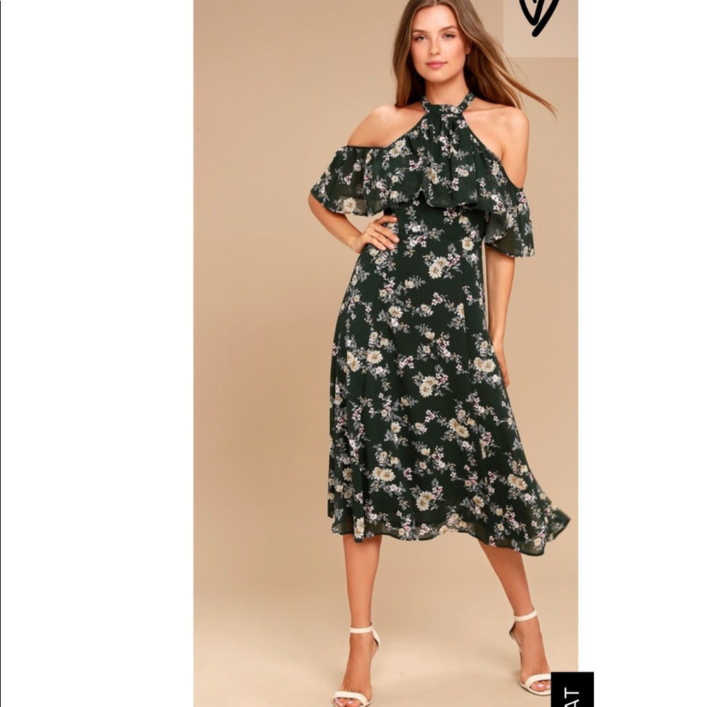 NWT RE:NAMED FOREST GREEN FLORAL PRINT MIDI DRESS